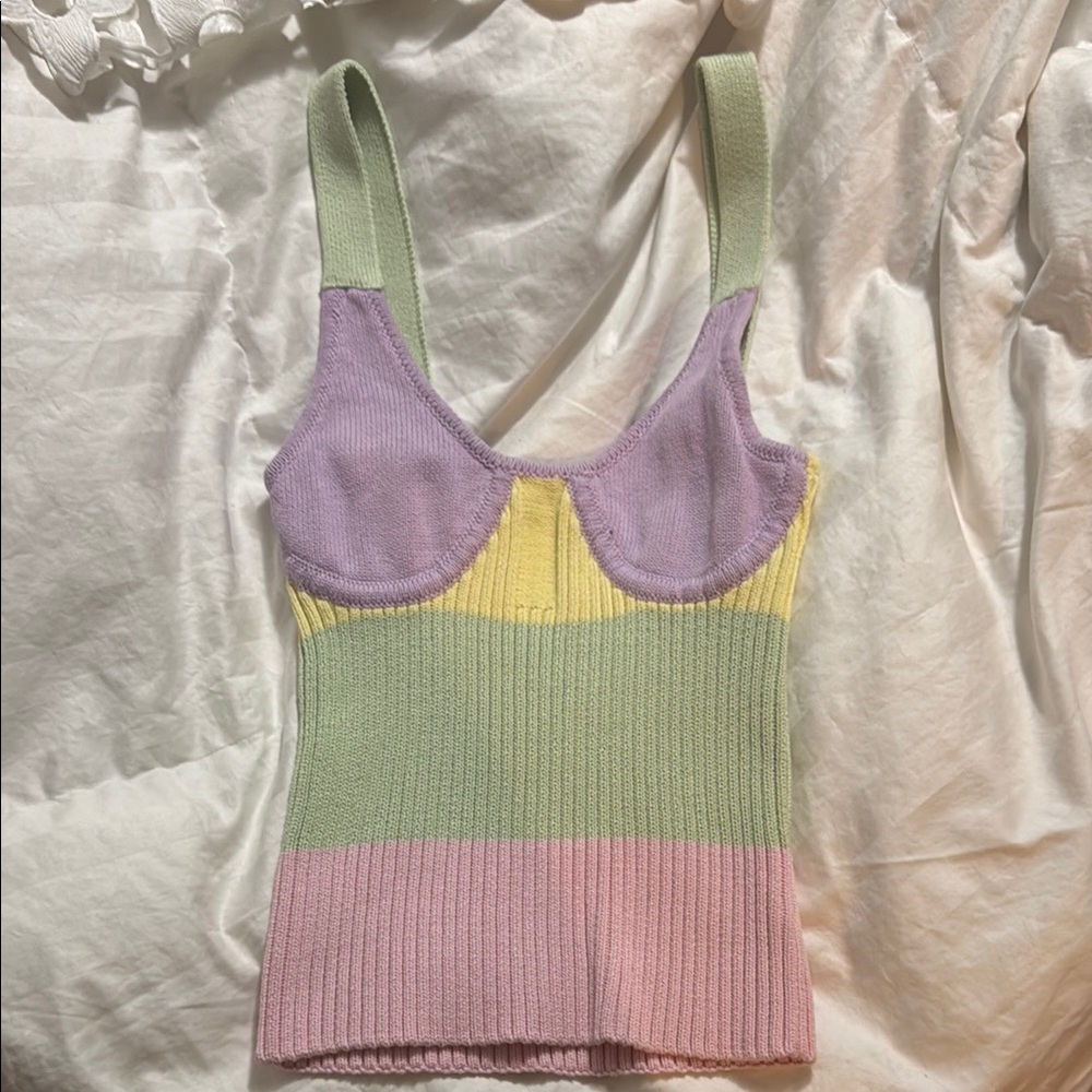 OLIVIA RUBIN Purple and Yellow Ribbed Tank Top